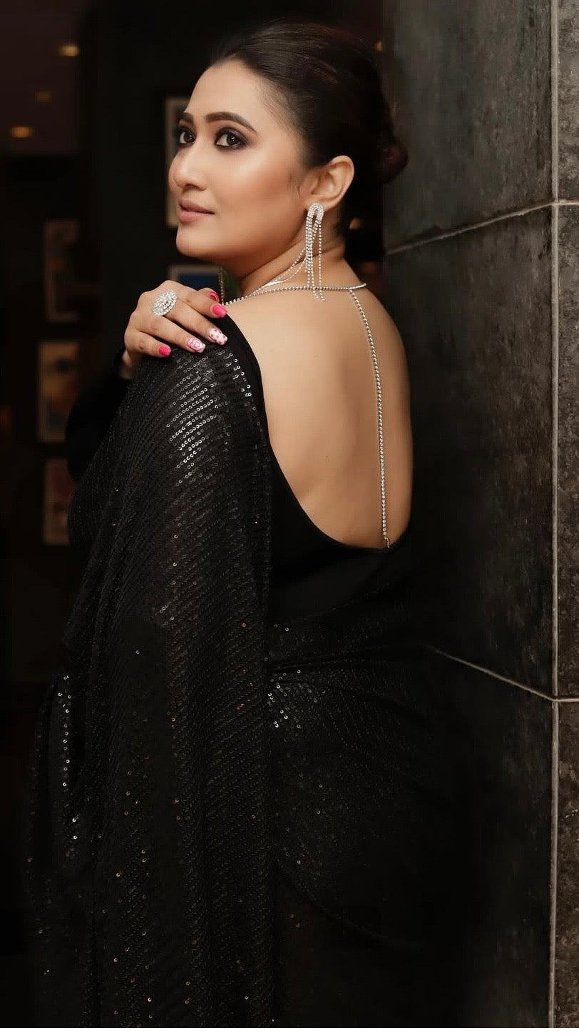 Sampurna Lahiri in Black Sequins Saree