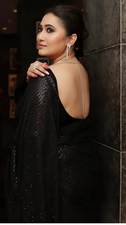 Sampurna Lahiri in Black Sequins Saree