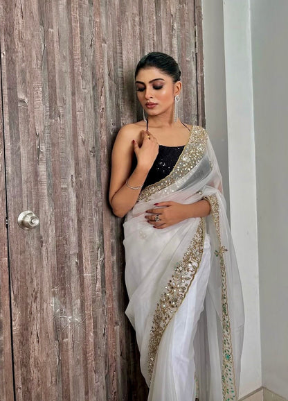 White Organza Sheesh Mahal Saree