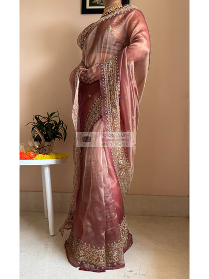 Sandalwood gold zarina Saree for Genz