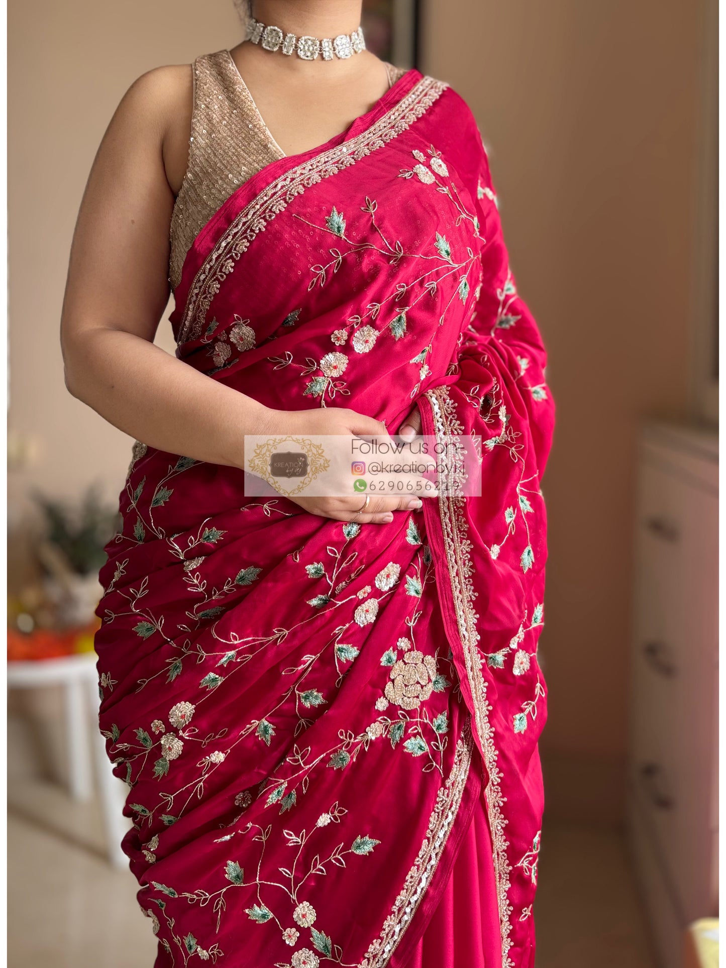 Luxe Cherry Wine Zardosi Jaal Saree