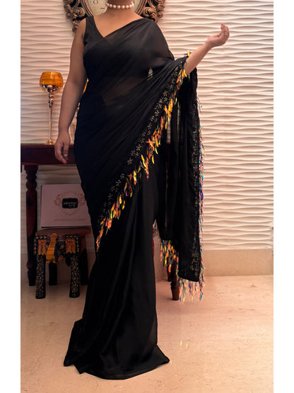 Midnight Black Fringe Dazzle Saree