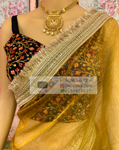 Amber Gold Glass Tissue Banno Saree