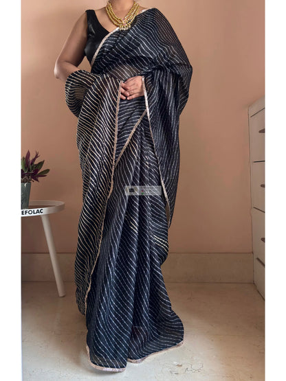 Midnight Black Kota Saree with Gota Patti Handwork