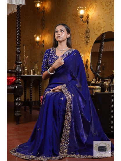 Royal Blue Sheesh Mahal Saree with Mirror Work