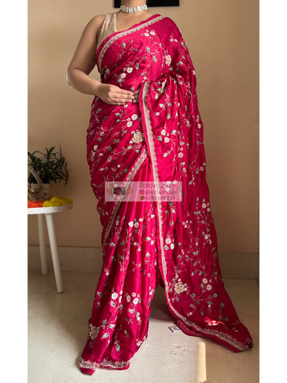 Luxe Cherry Wine Zardosi Jaal Saree