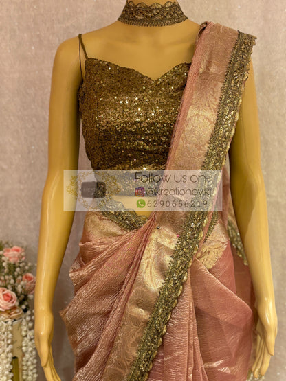 Onion Pink Tissue Banarasi Saree