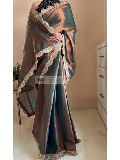 Copper Brown Cotton Tissue Saree with Mehraab Border