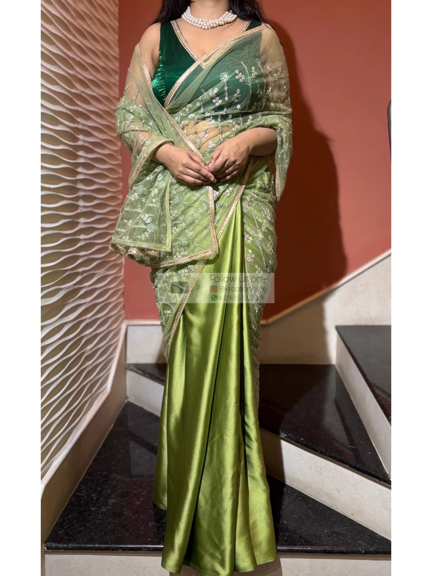 Green Spring Sequin Soirée Saree Kreation by KJ