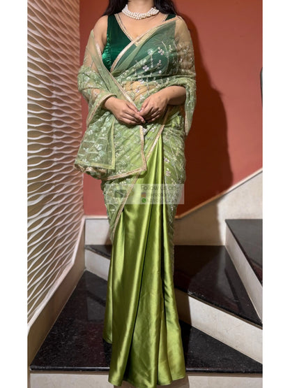 Green Spring Sequin Soirée Saree Kreation by KJ