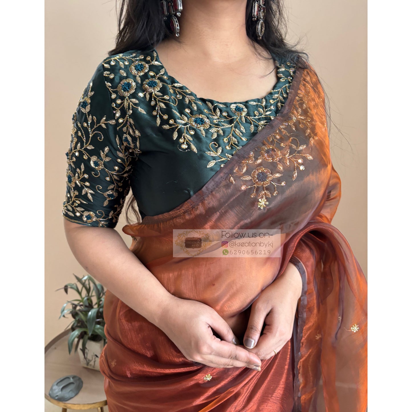 Copper Brown Glass Tissue Cocktail Saree