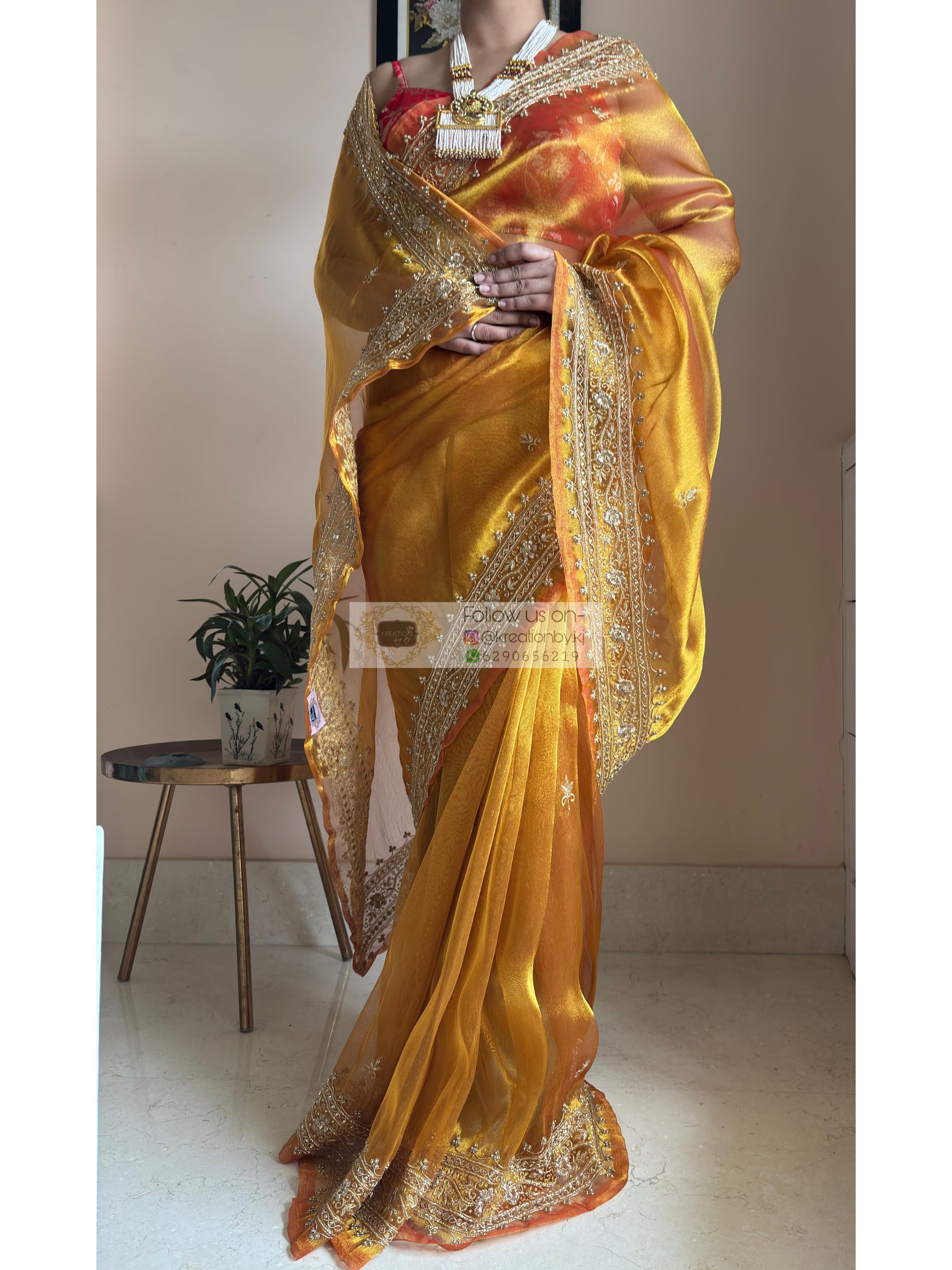 Golden Yellow Zarina Tissue Bridal Saree Kreation by KJ