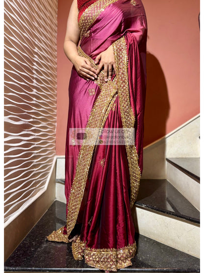 Merlot Ombre Georgette Zeenat Saree kreationbykj
