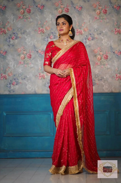 Red Noorani Banno Organza Saree