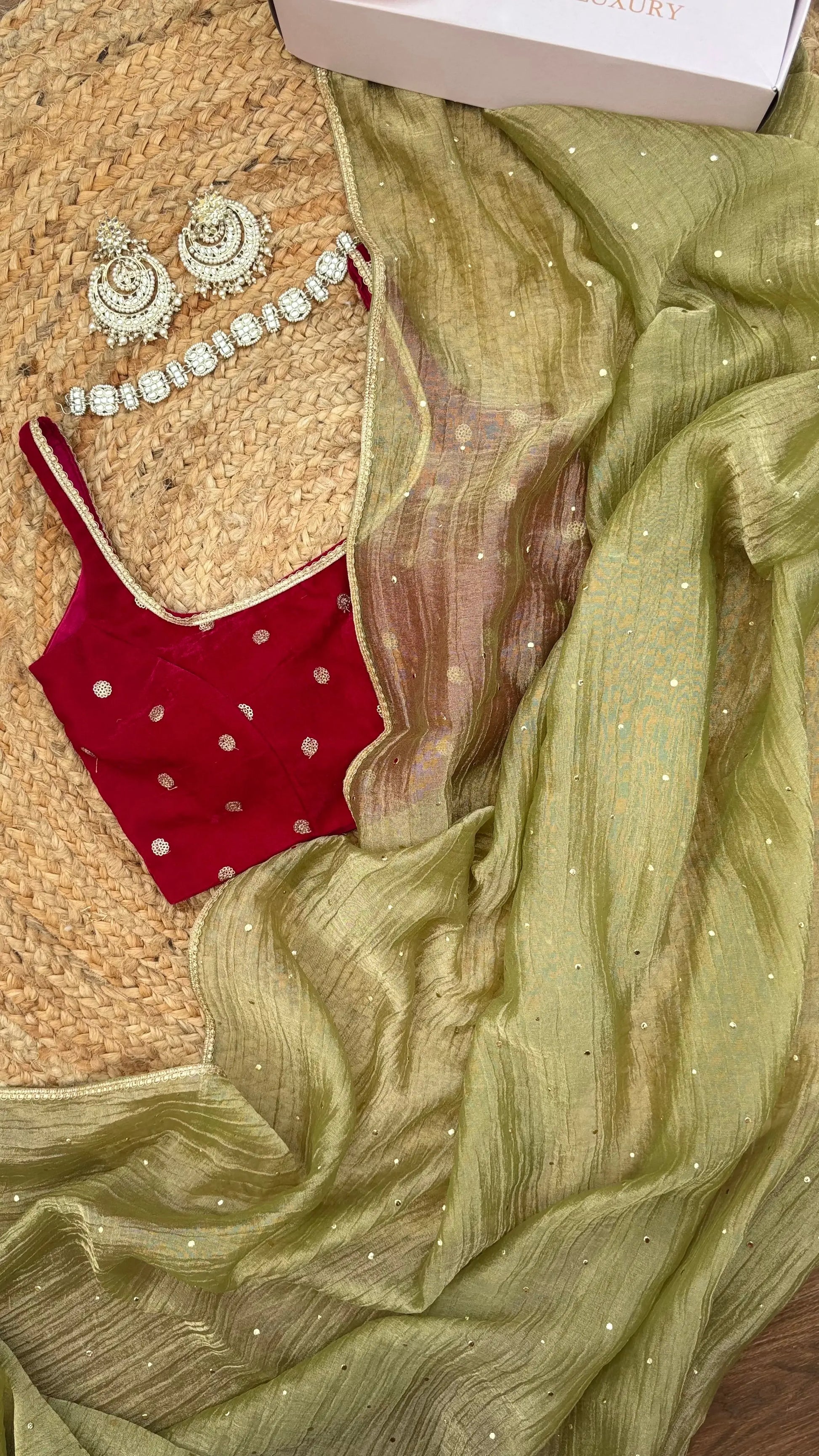 Mint Green Crushed Tissue Saree with Mukaish Work Kreation by KJ