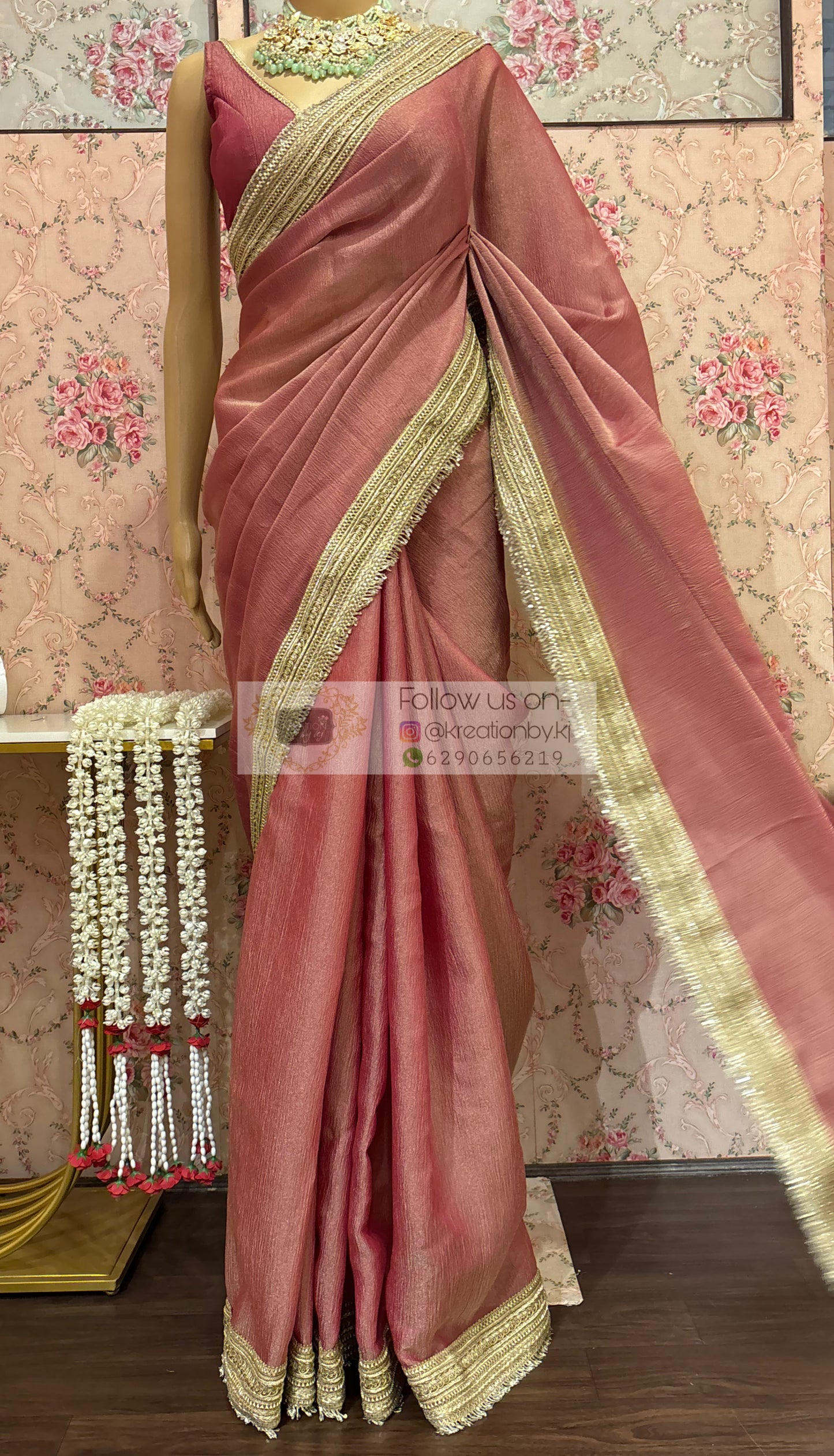 Old Rose Tissue Organza Banno Saree