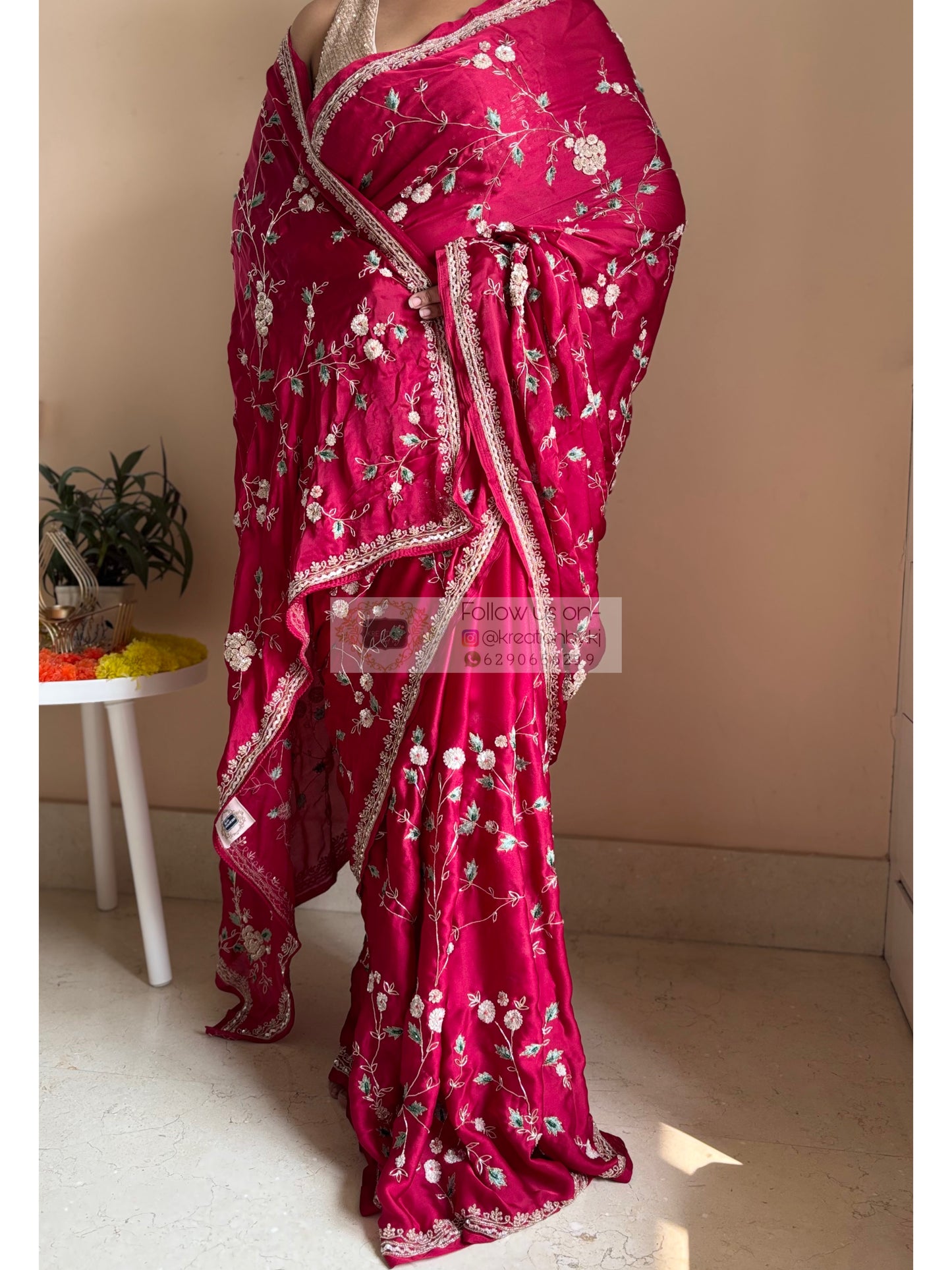 Luxe Cherry Wine Zardosi Jaal Saree