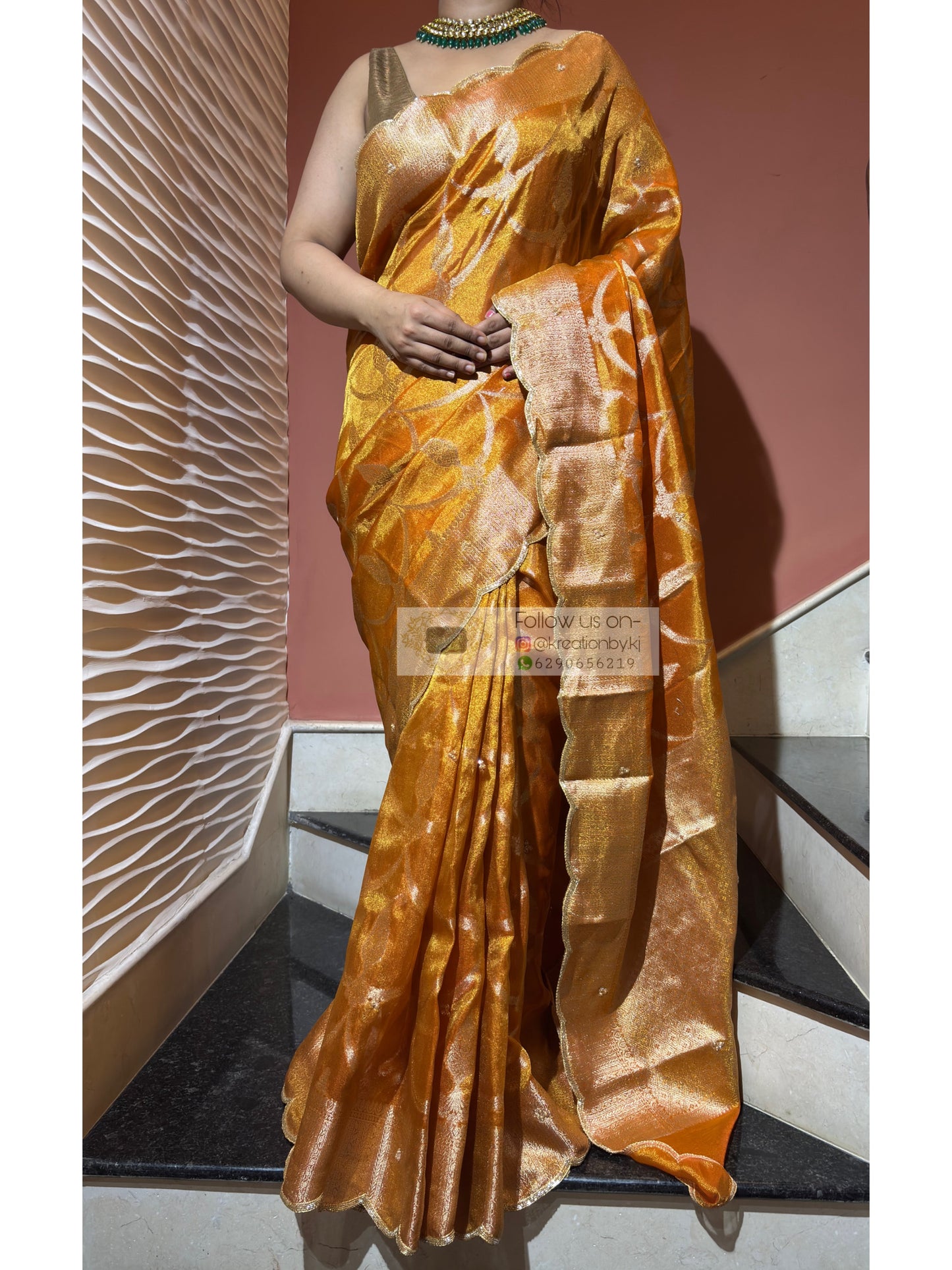 Mustard Yellow Banarasi Tissue Saree kreationbykj