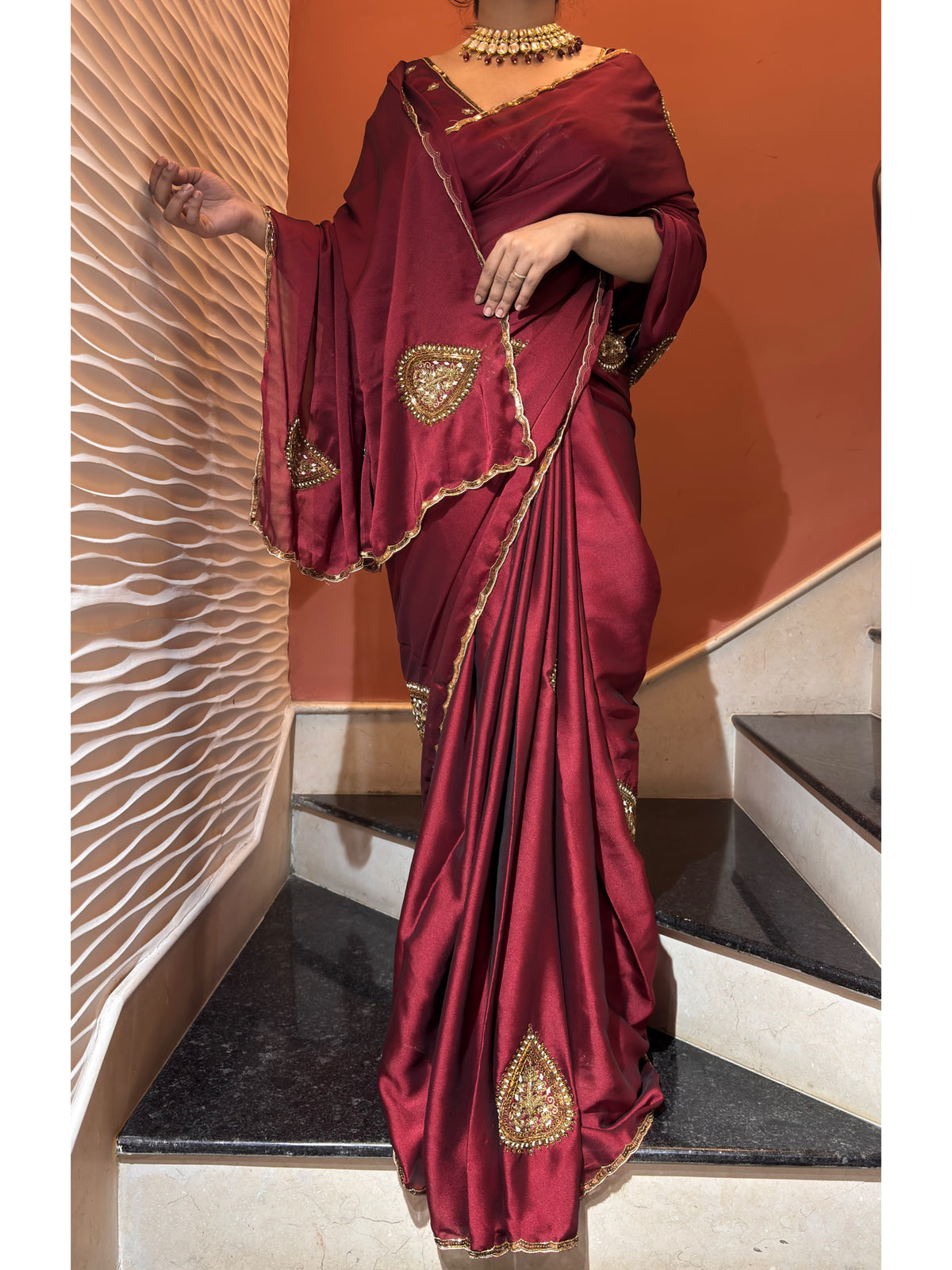 Raag Darbari Maroon Georgette Saree with Zardosi Work
