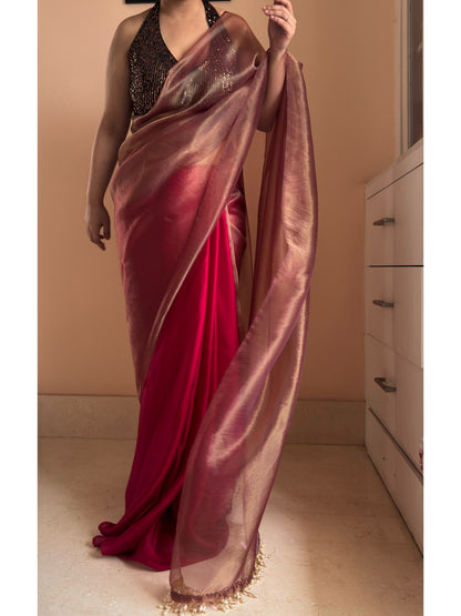 Cranberry Latte Tissue Crepe Saree
