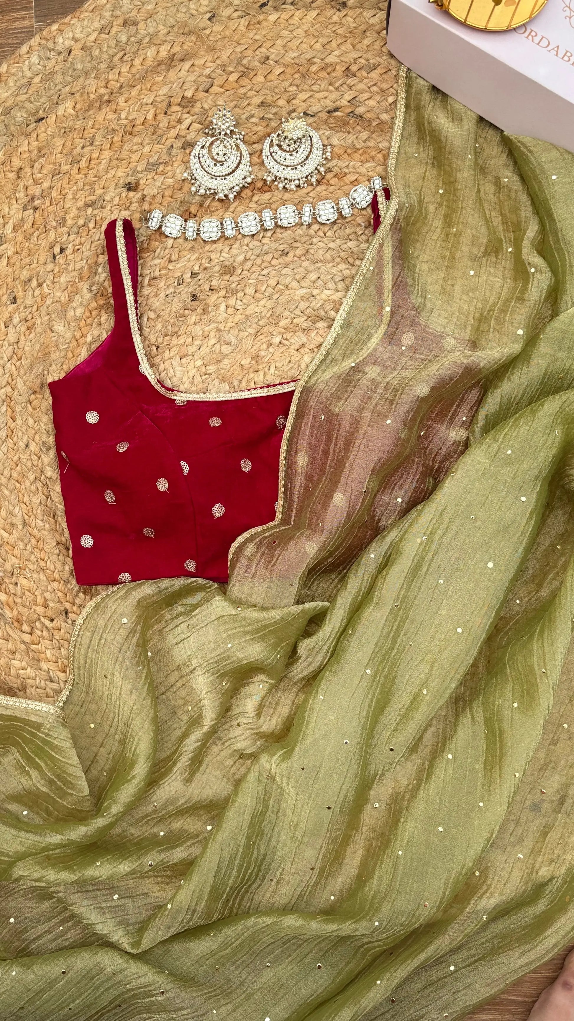 Mint Green Crushed Tissue Saree with Mukaish Work Kreation by KJ