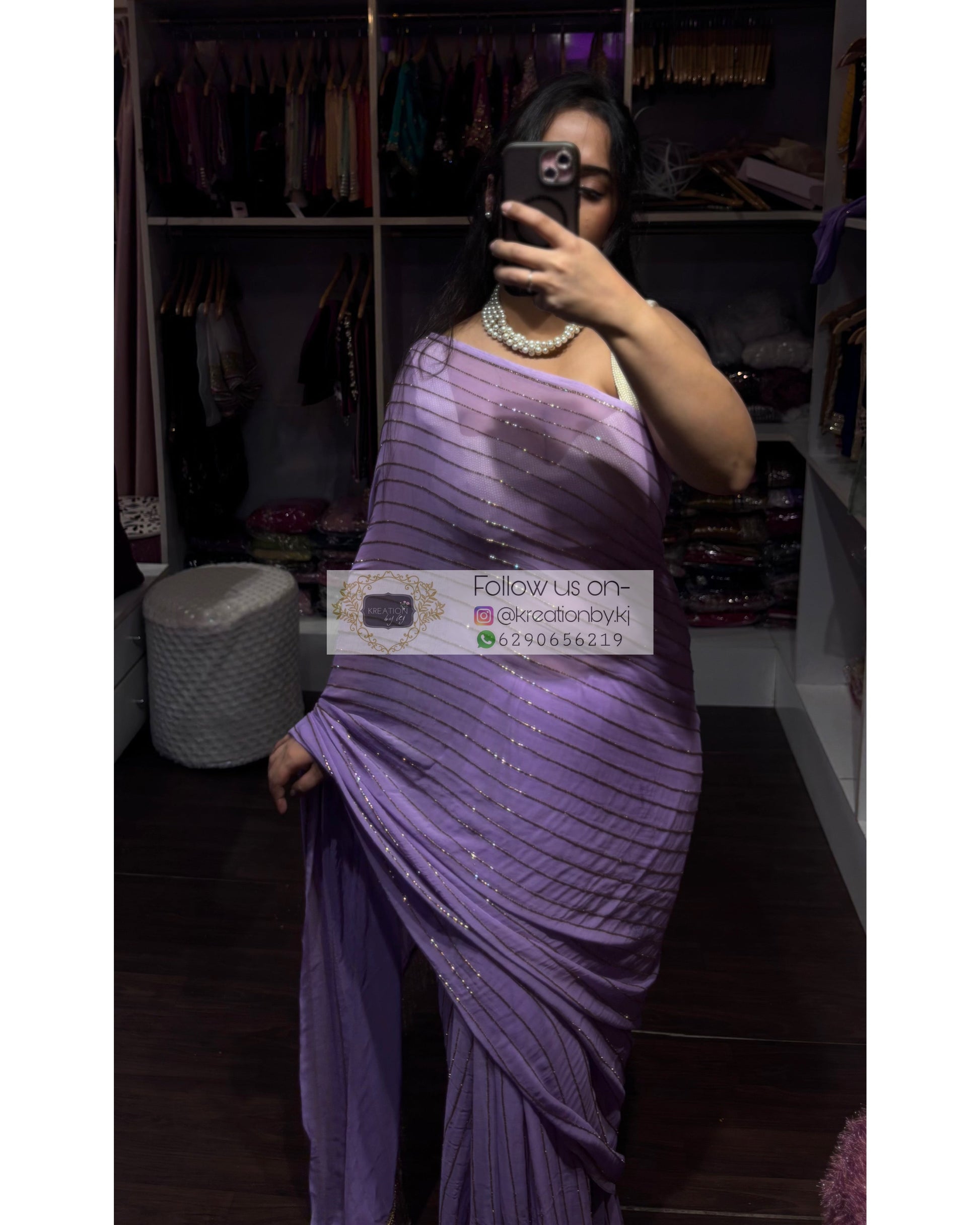 Lavender Noorani Georgette Saree Kreation by KJ