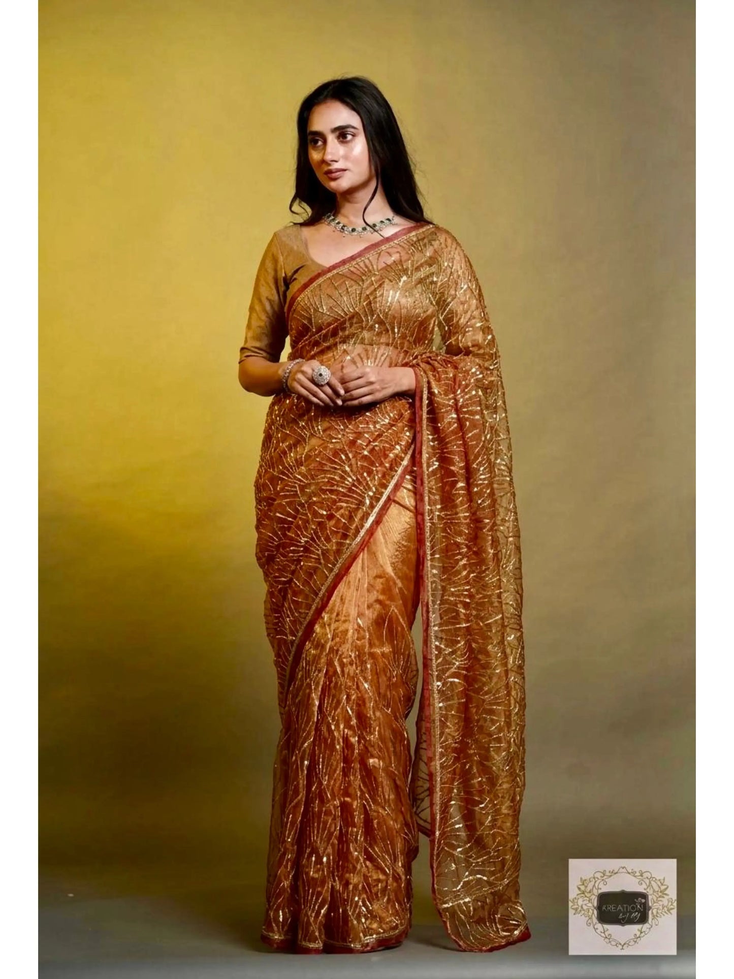Liquid Gold A Sky full of Stars Saree For Reception kreationbykj