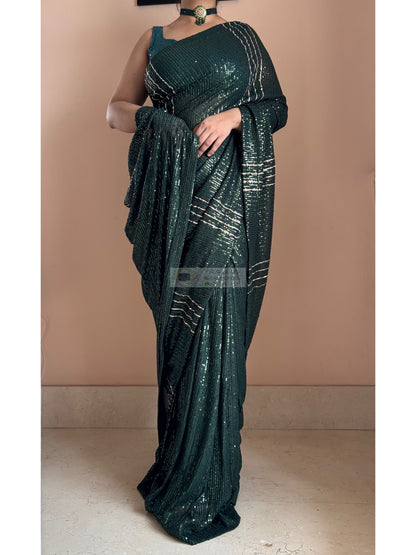 Gota Green Sequin Saree