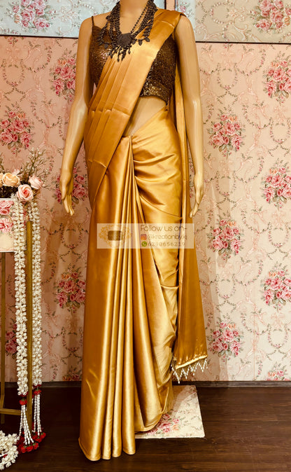 Champagne Gold Satin Saree