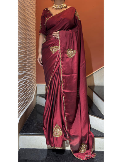 Raag Darbari Maroon Georgette Saree with Zardosi Work