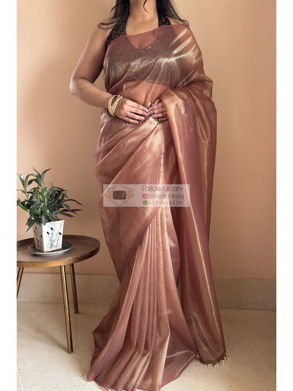Cinnamon Dust Tissue Net Saree kreationbykj