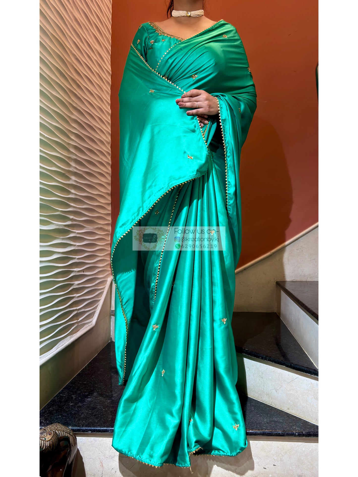 Jade Green Grace Satin Silk Saree - kreationbykj