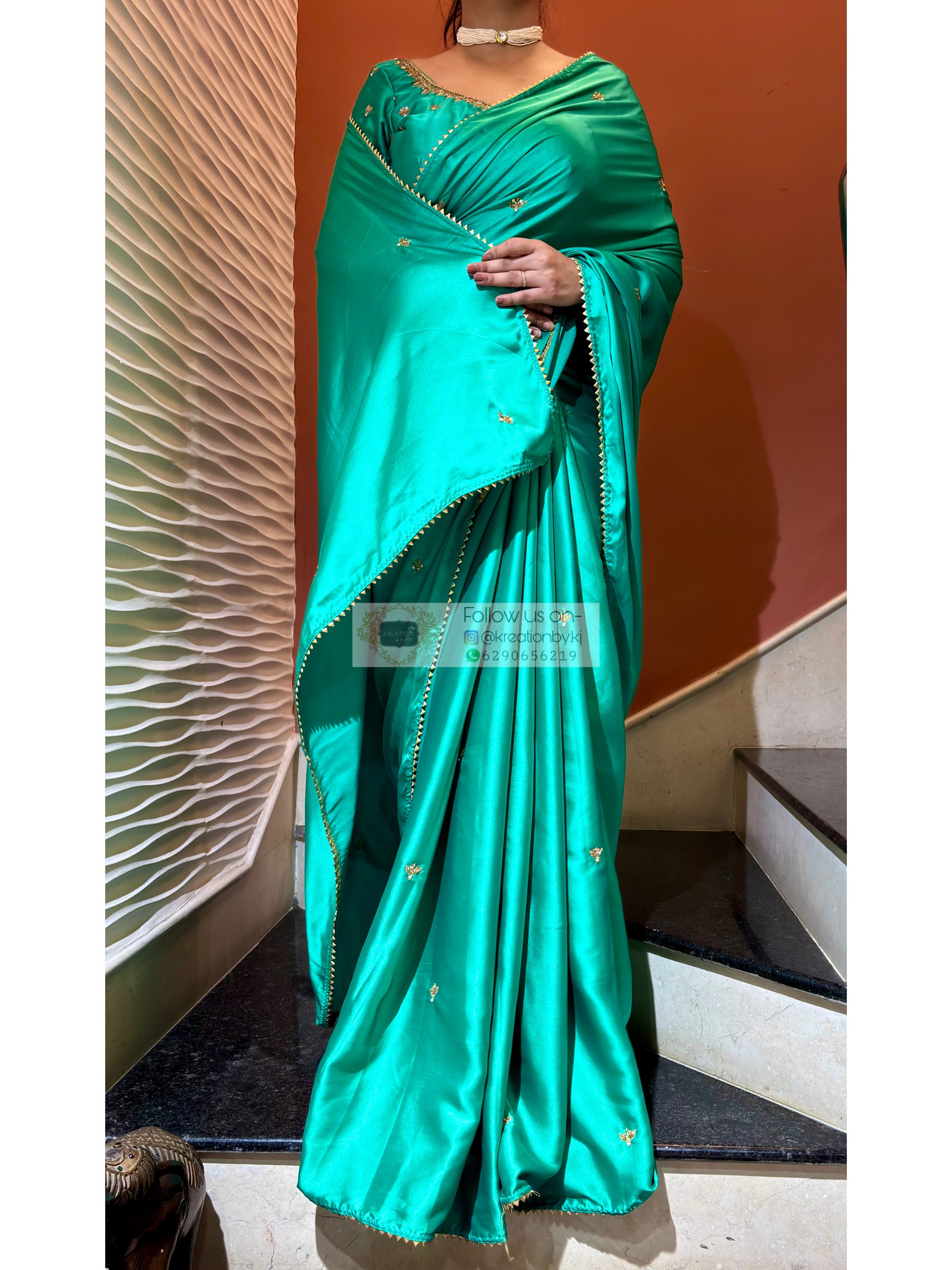 Jade Green Grace Satin Silk Saree - kreationbykj
