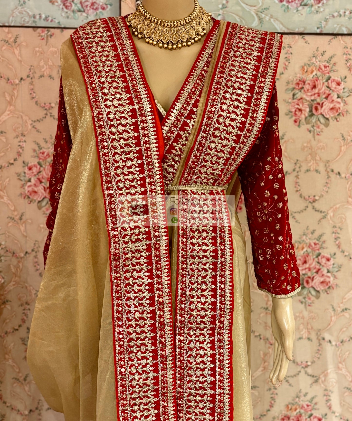 Beige Tissue Net Saree with Red Border