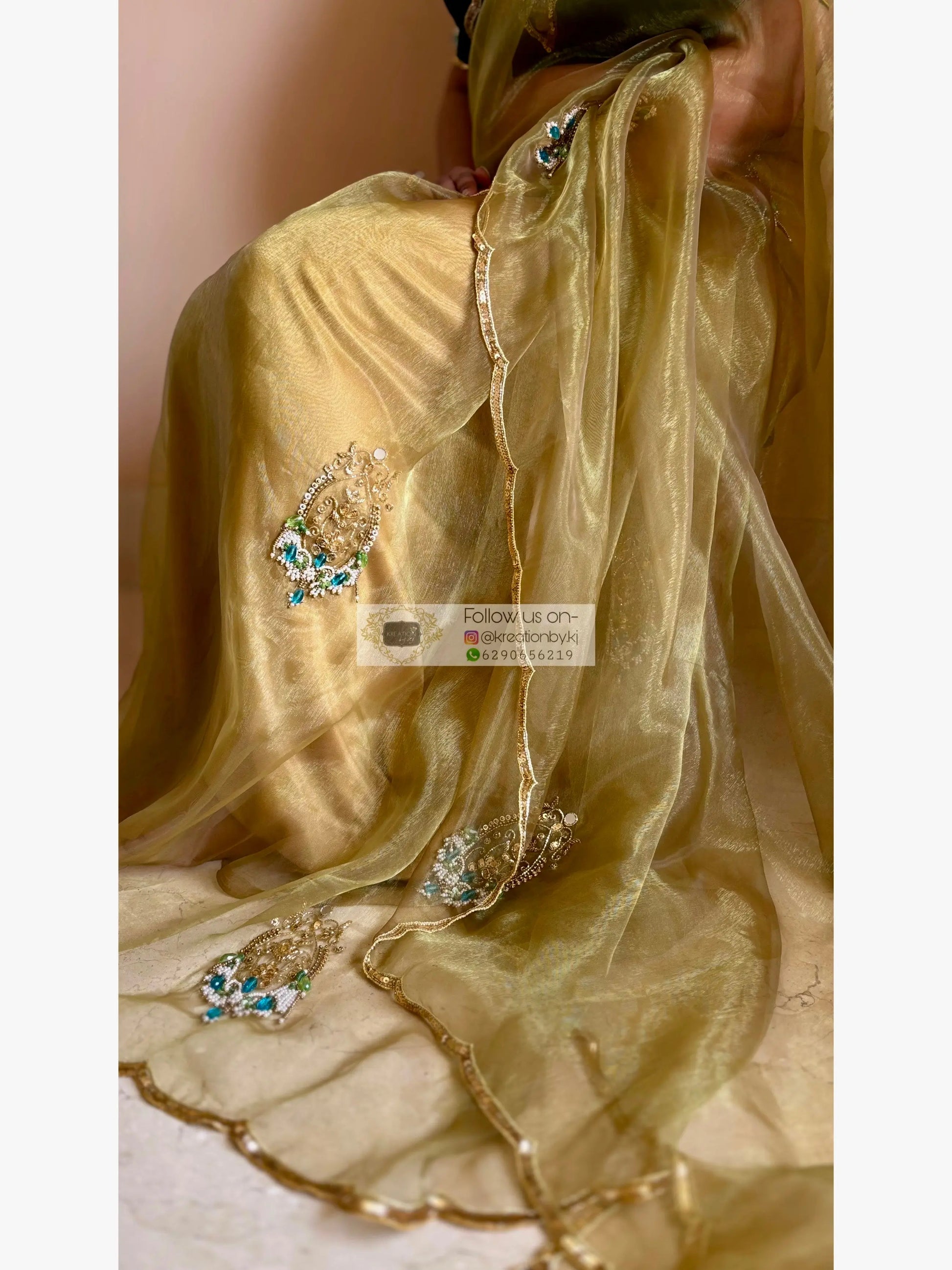 Scent of Yesterday Pista Green Glass Tissue Saree Kreation by KJ