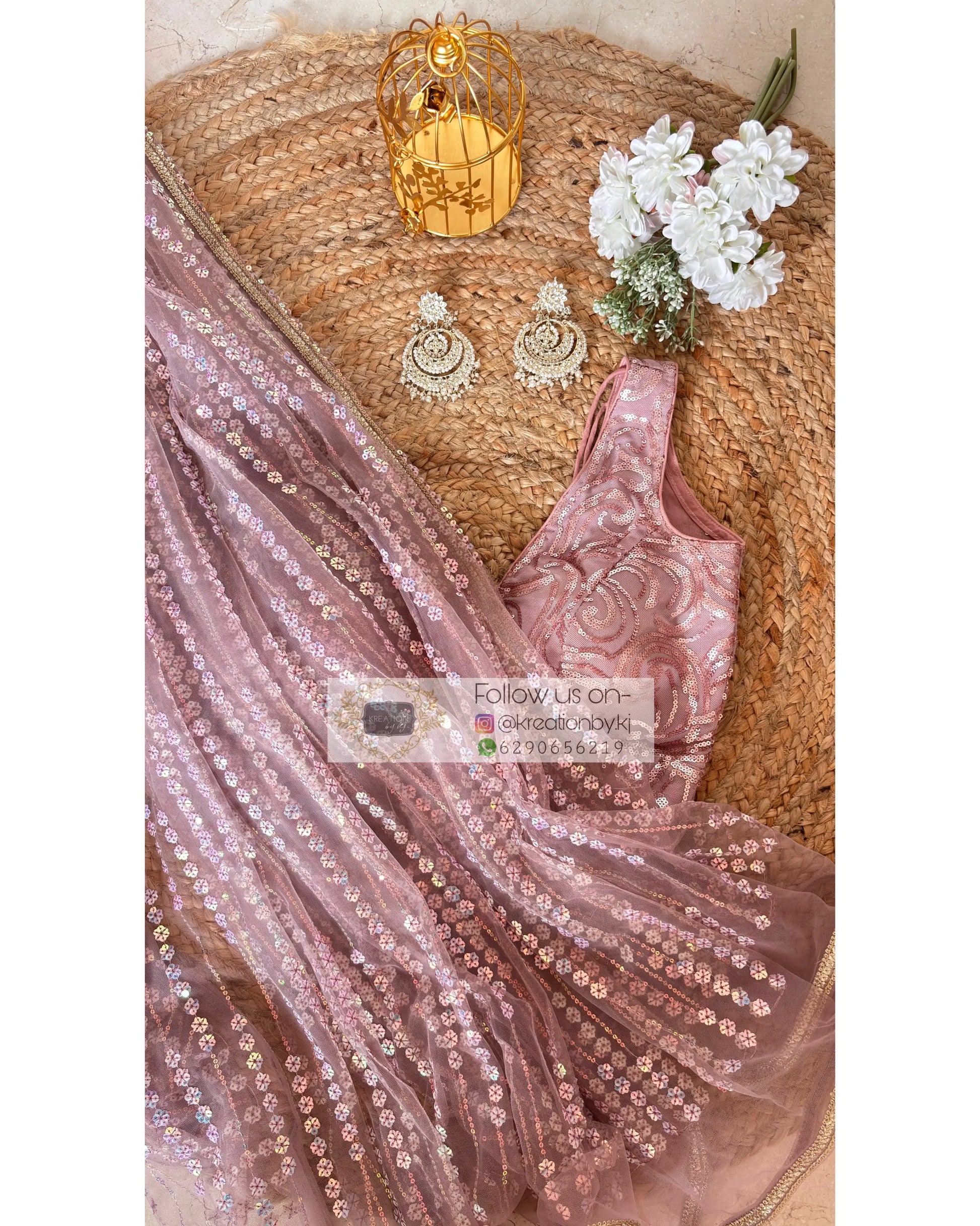 Lilac Sequin Spring Soiree Saree Kreation by KJ