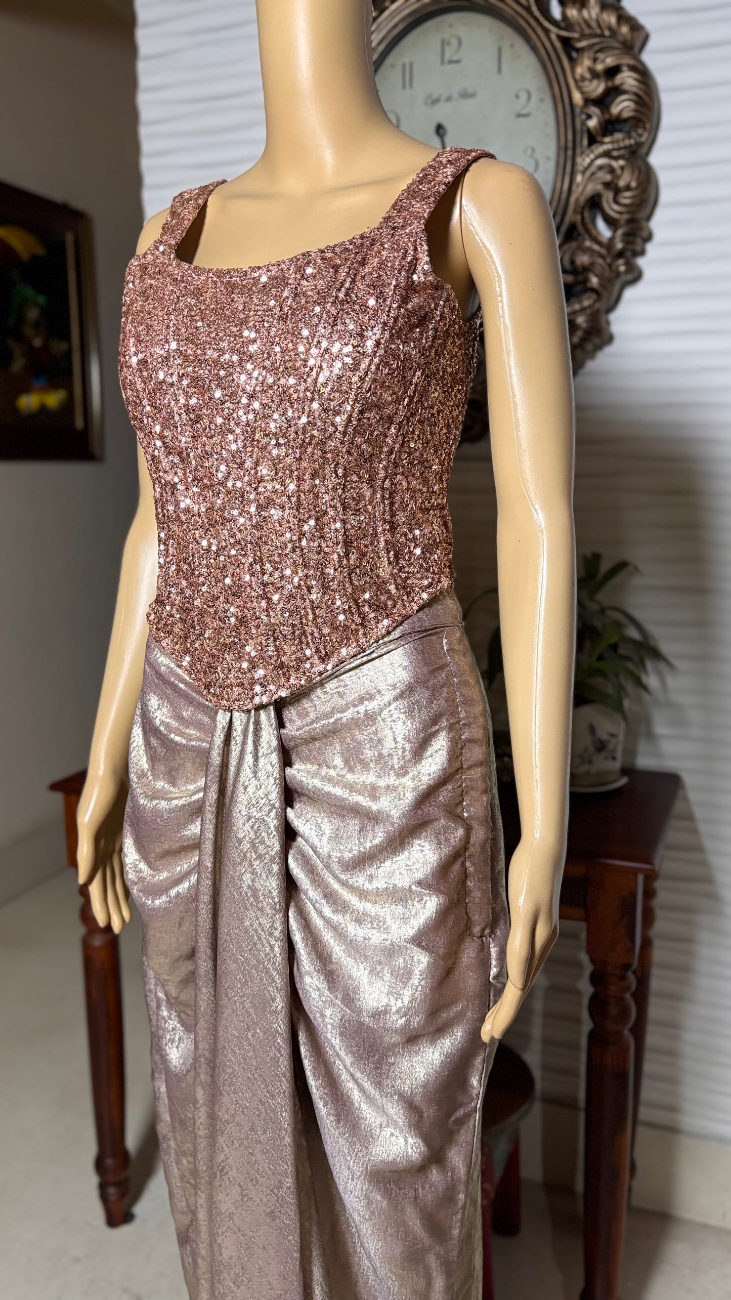 Mauve Shimmer Drape Skirt Set
