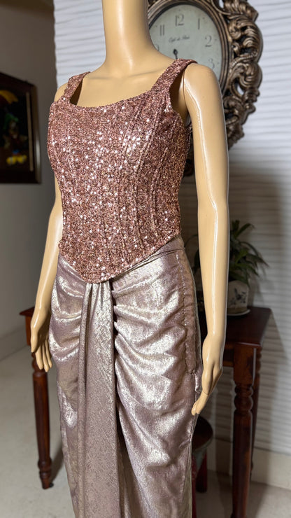 Mauve Shimmer Drape Skirt Set