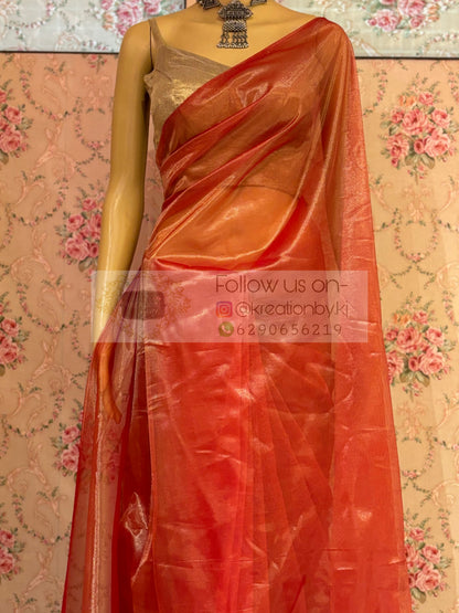 Orange Tissue Net Saree