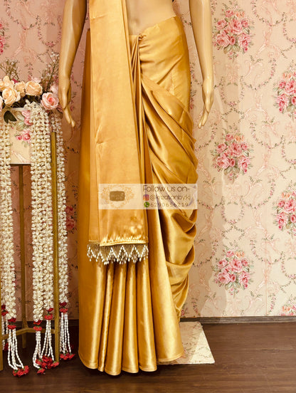 Champagne Gold Satin Saree