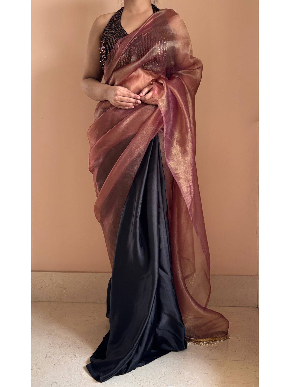 Rosewood Latte Tissue Saree