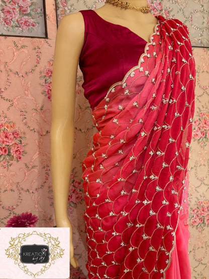 Barbie Pink Ombré Mehraab Jaal Saree