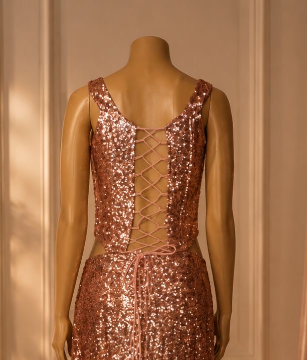 Rose Gold Sequin Embellished Corset Blouse