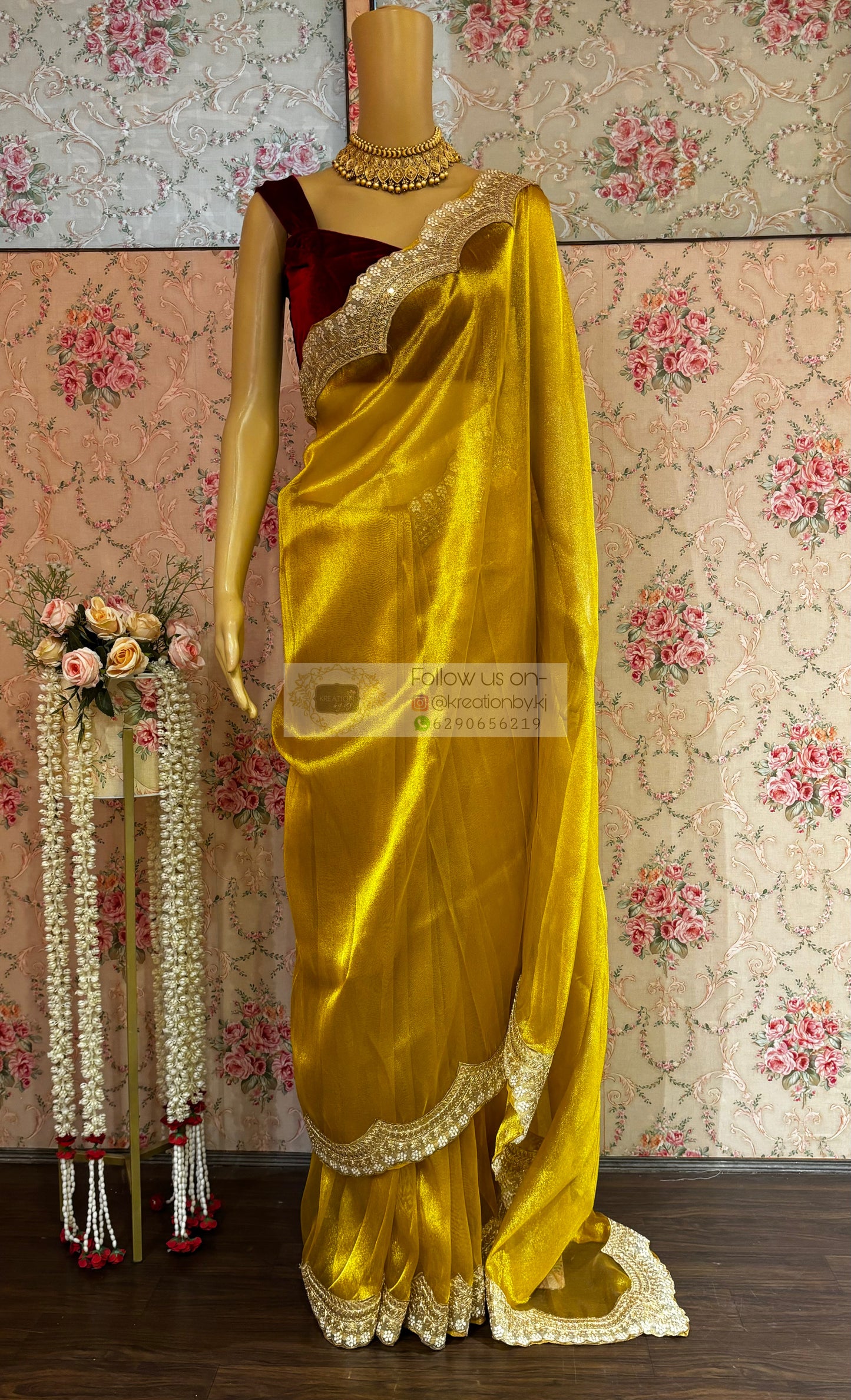 Golden Yellow Zari Tissue with Golden Border Saree