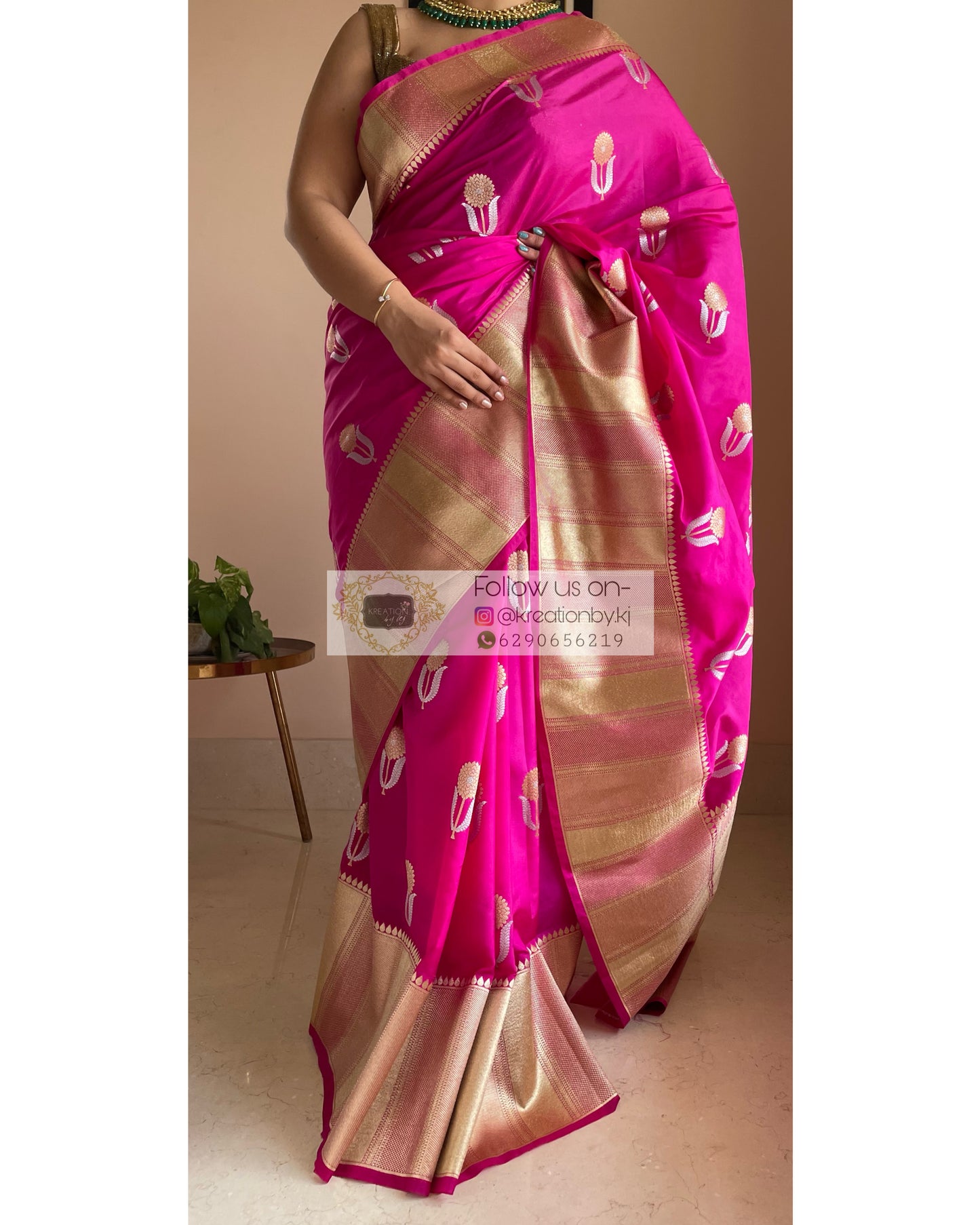 Fuschia Kataan Silk Saree with Gulaab Boota