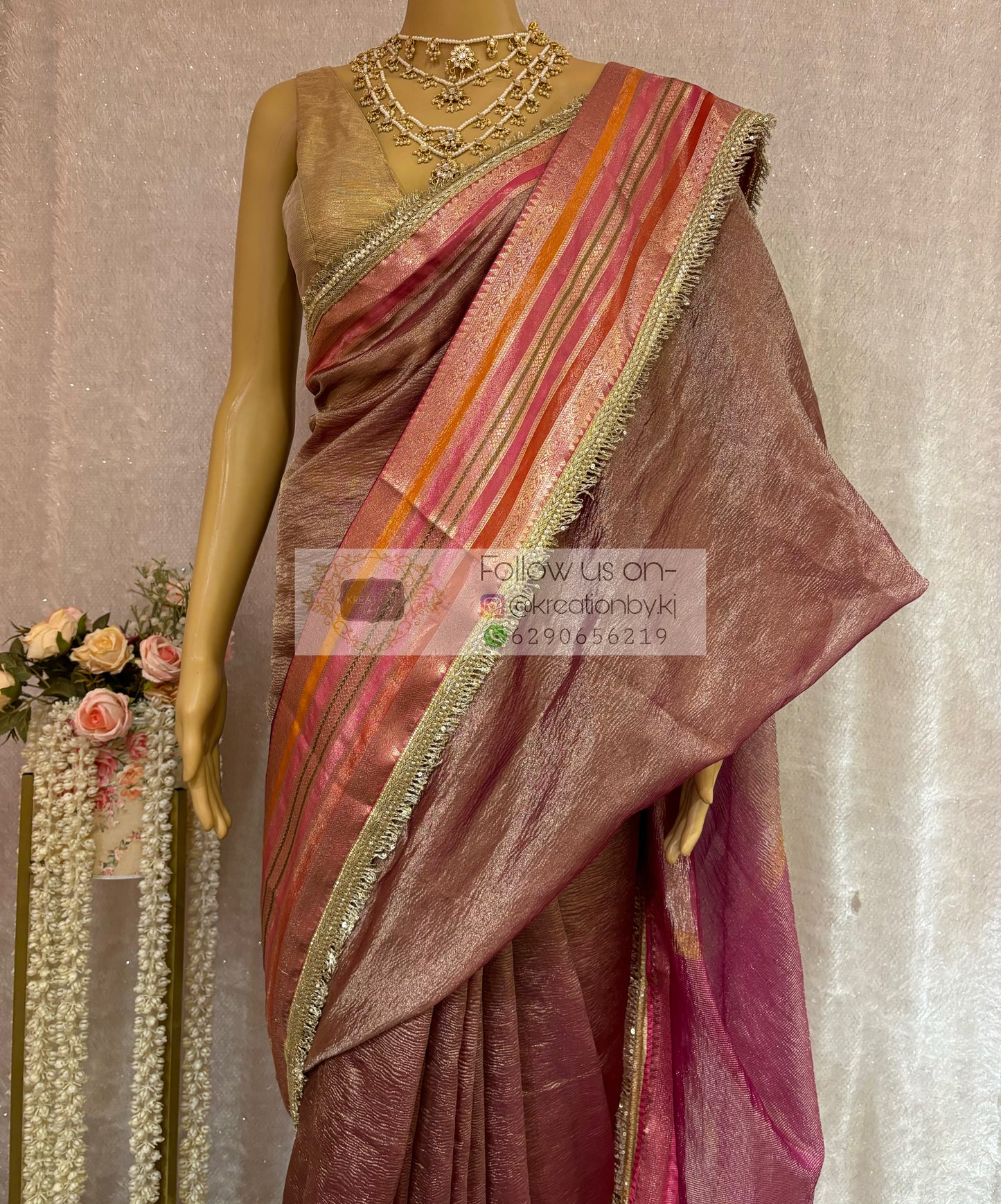 Chocolate Caramel Tissue Banarasi Saree