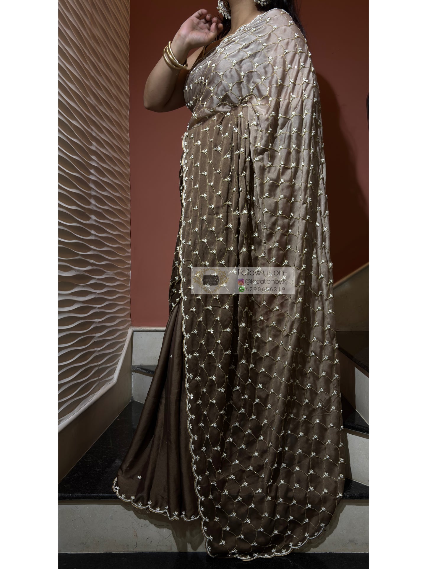 Brown Ombre Cutdana Mehraab Jaal Cocktail Saree