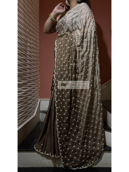 Brown Ombre Cutdana Mehraab Jaal Cocktail Saree