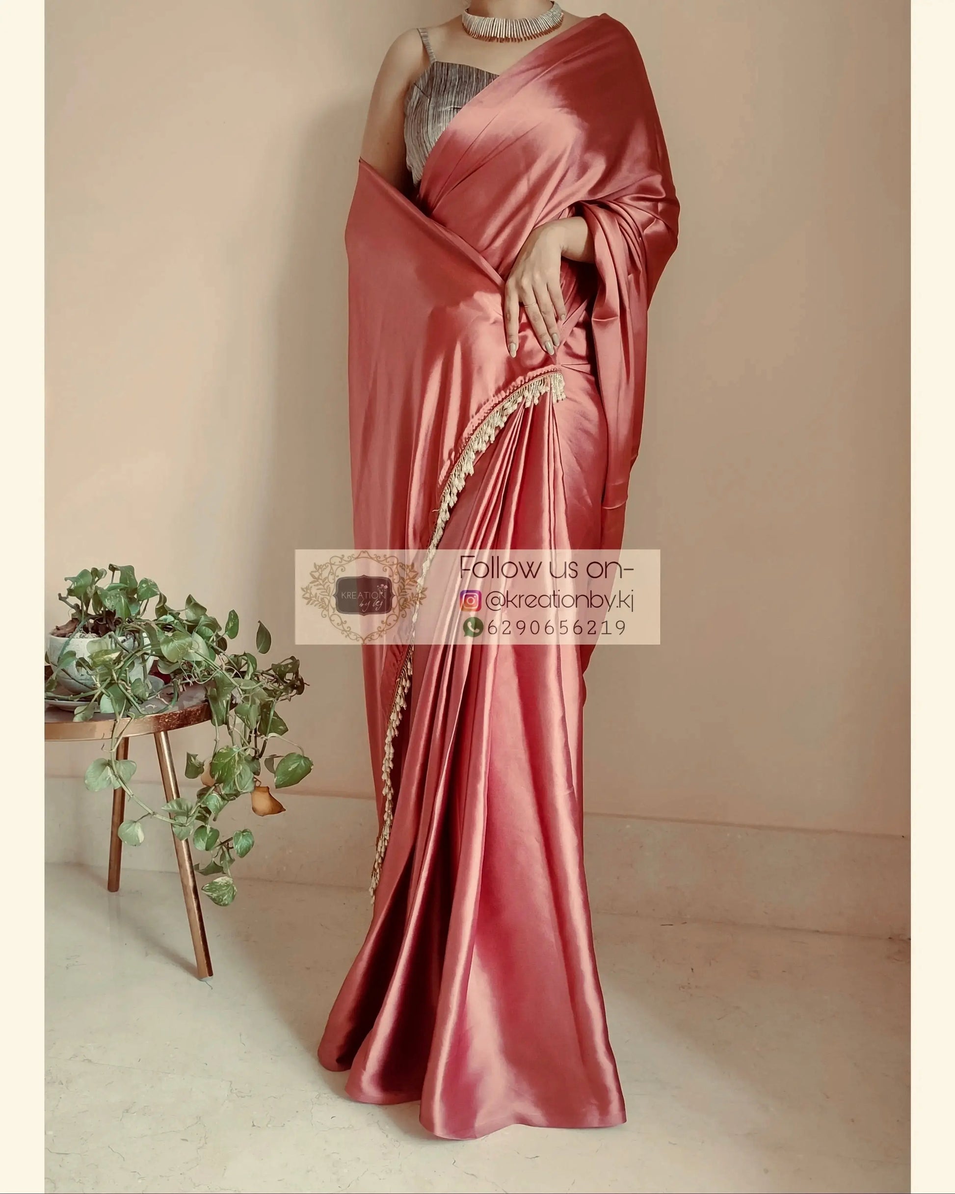 Satin Silk One Minute Saree kreationbykj.in