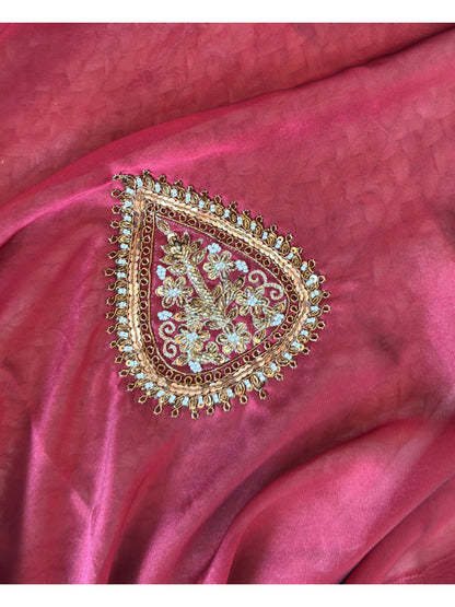 Raag Darbari Maroon Georgette Saree with Zardosi Work